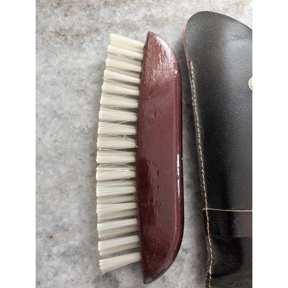 Black Leather‎ Pouch With Snap, Made In Germany With A Small Bristle Brush